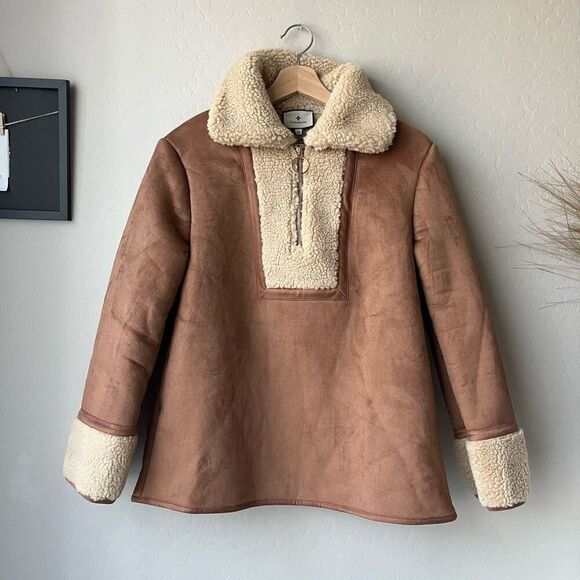NEW Tuckernuck Jacket Shearling Fleece Quarter Zip Coat Brown Tan Size XS - Picture 1 of 7
